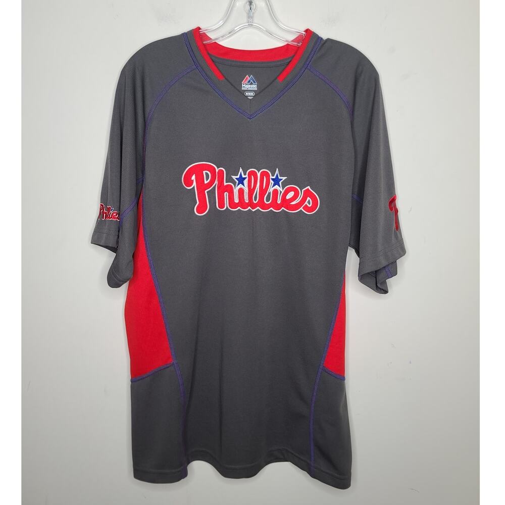 Majestic Philadelphia Phillies MLB baseball v-neck short sleeve shirt - medium